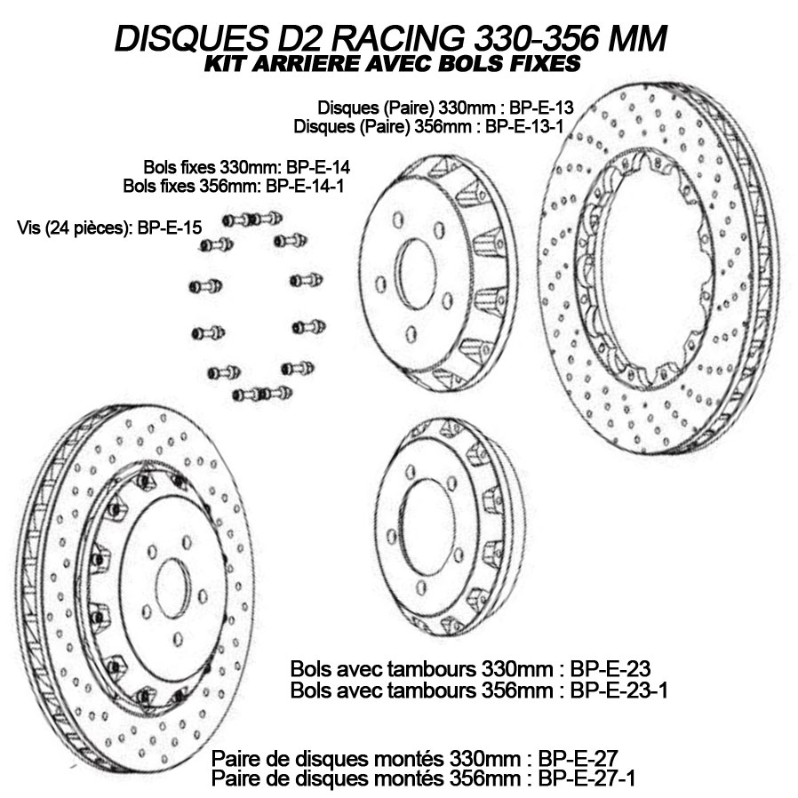 DISQUES D2 RACING 330-356mm sur bols fixes