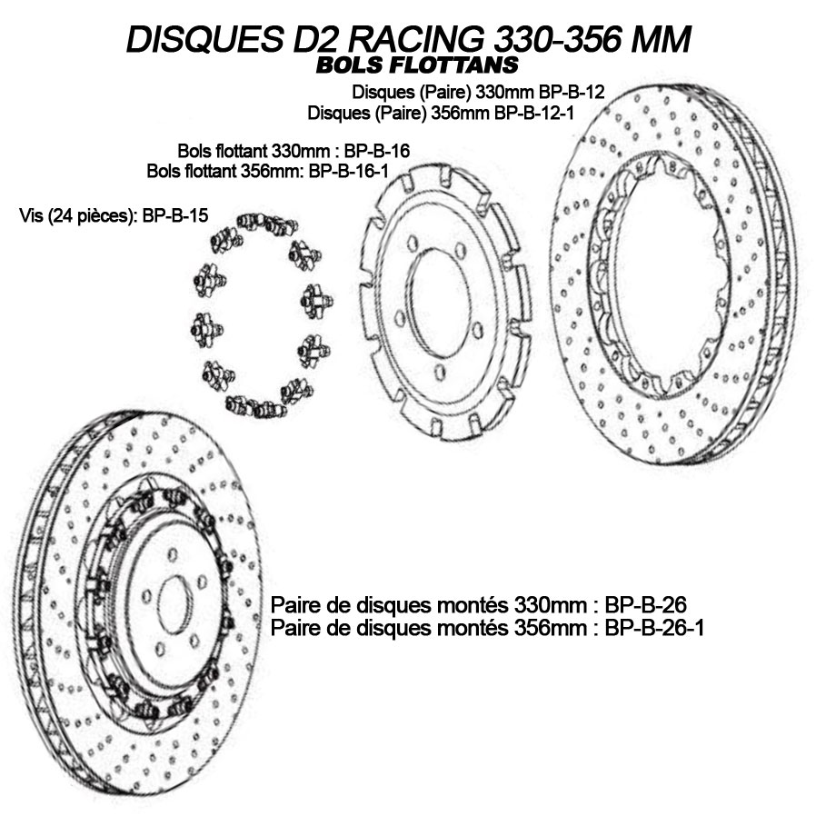 DISQUES D2 RACING 330-356mm bols flottants